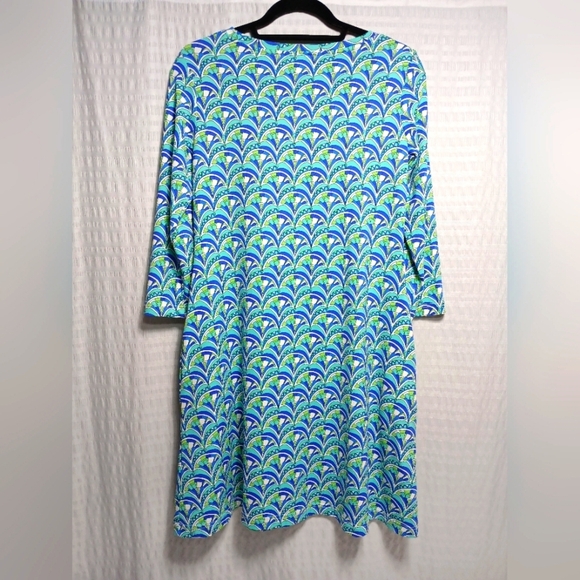 Barbara Gerwit Crew Neck 3/4 Sleeve Abstract Shift Dress. Size S - Picture 2 of 7